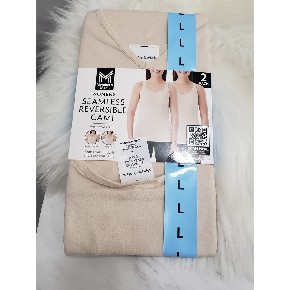 NEW LARGE BEIGE Member's Mark Women's 2-Pack Seamless Reversible Cami